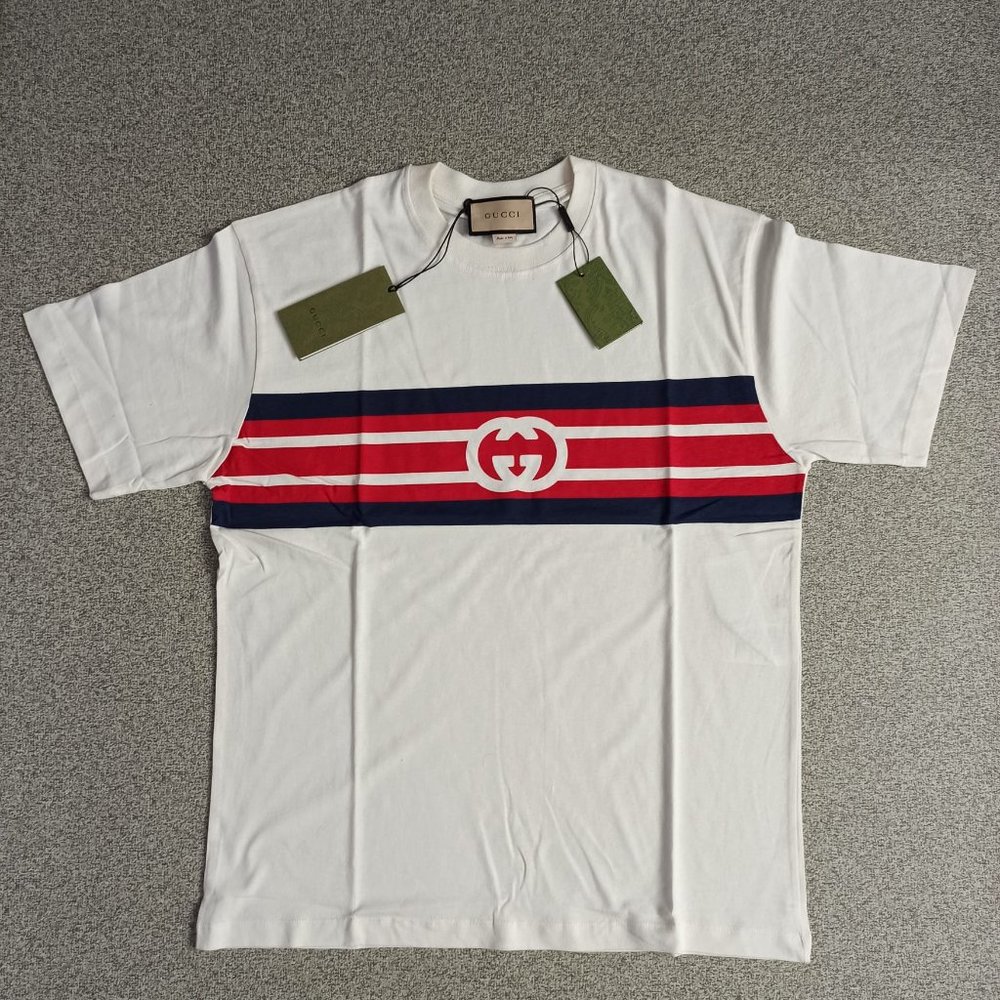 Gucci - Logo Print - Off White Cotton Crewneck Tee